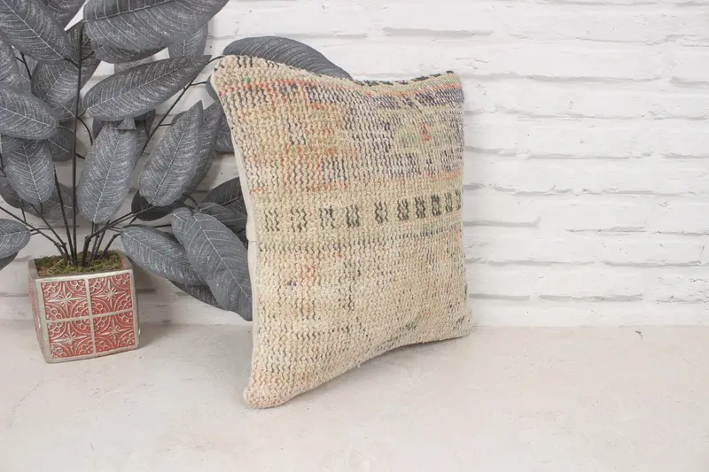 Antique Pillows, 14x14 Orange Cushion Case, Personalized Gift Pillow Pillow Case, Turkish Pillow, Cushion Case, Throw Kilim Pillow - 3