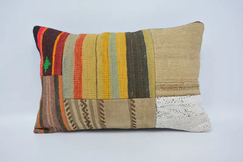 Ethnical Kilim Rug Pillow, Pillow for Sofa, 16x24 Beige Cushion, Kilim Cushion Sham, Sofa Cushion Case, Pillow Cover, Couch Cushion - 1