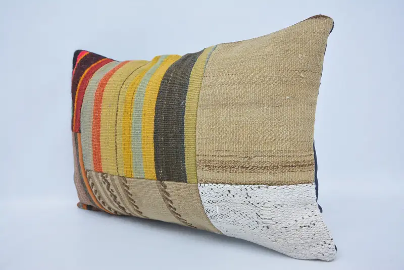 Ethnical Kilim Rug Pillow, Pillow for Sofa, 16x24 Beige Cushion, Kilim Cushion Sham, Sofa Cushion Case, Pillow Cover, Couch Cushion - 4
