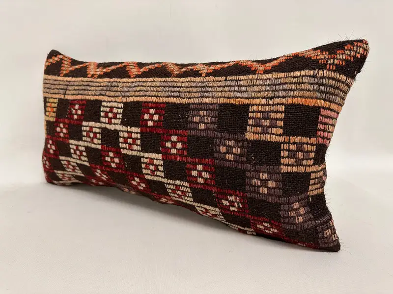 Pillow, Floor Pillow Sham, Accent Pillow Cover, Throw Kilim Pillow, Boho Pillow, Turkish Pillow, Sofa Cushion, 12x24 Brown Cushion Case - 3