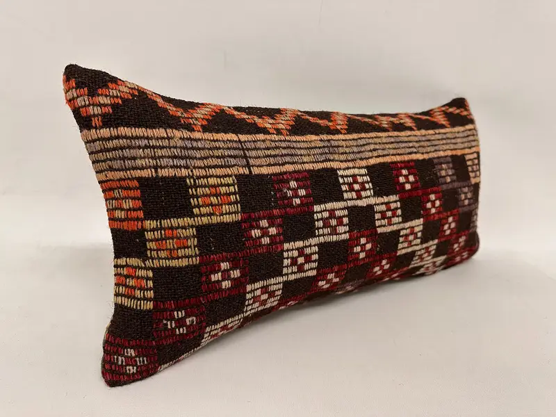 Pillow, Floor Pillow Sham, Accent Pillow Cover, Throw Kilim Pillow, Boho Pillow, Turkish Pillow, Sofa Cushion, 12x24 Brown Cushion Case - 4