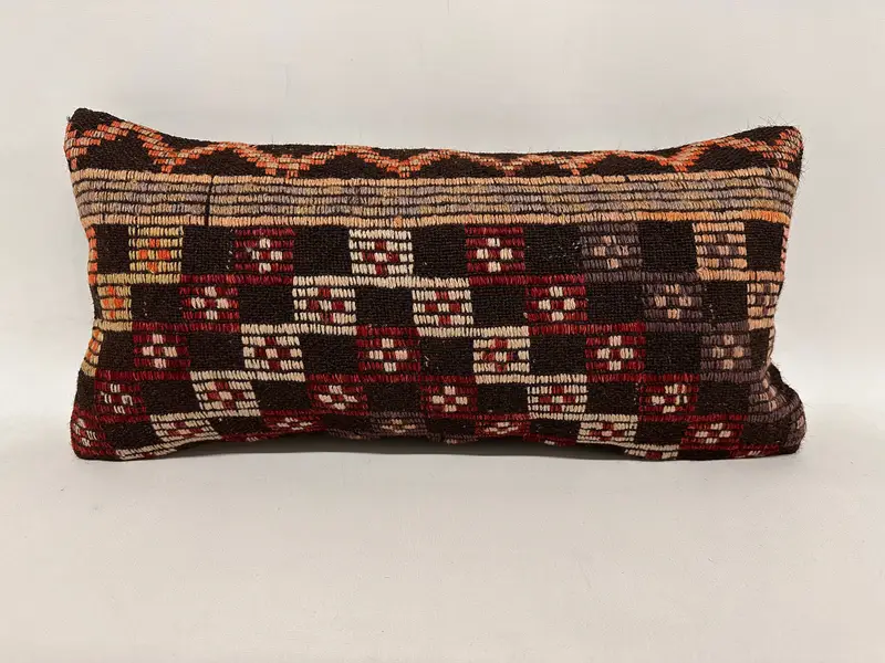 Pillow, Floor Pillow Sham, Accent Pillow Cover, Throw Kilim Pillow, Boho Pillow, Turkish Pillow, Sofa Cushion, 12x24 Brown Cushion Case - 1