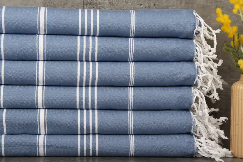 Organic Petrol Blue Striped Beach Towel, 38x73 Inches