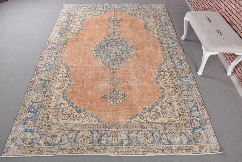 Alfombra Vibrante Naranja y Azul, 20x30cm Diseño Geométrico