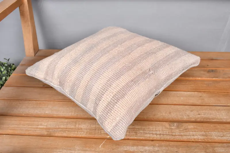 14x14 Beige Pillow Cover, Ethnic Pillow Cover Pillow Cover, Ethnical Kilim Rug Pillow, Vintage Kilim Pillow, Cushion Case, Pillow for Sofa - 2