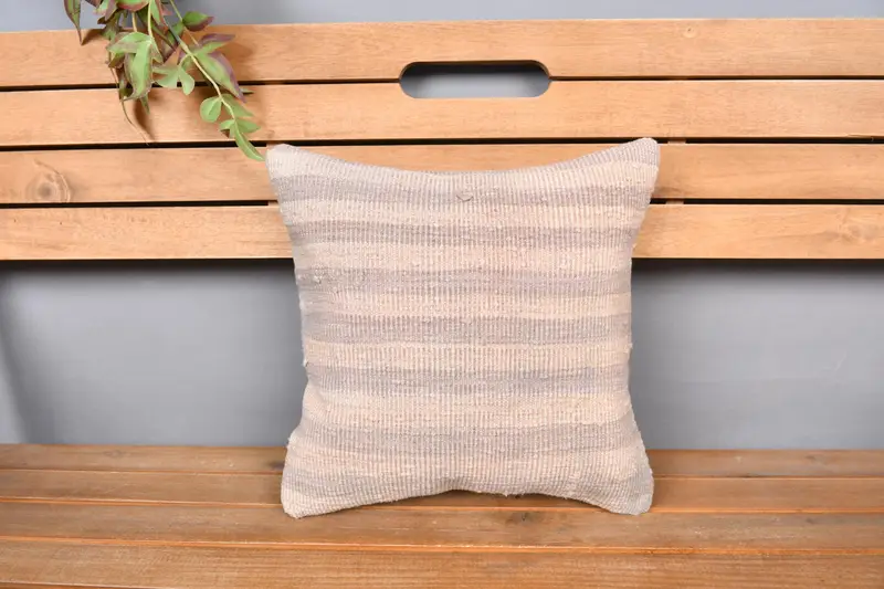14x14 Beige Pillow Cover, Ethnic Pillow Cover Pillow Cover, Ethnical Kilim Rug Pillow, Vintage Kilim Pillow, Cushion Case, Pillow for Sofa - 6