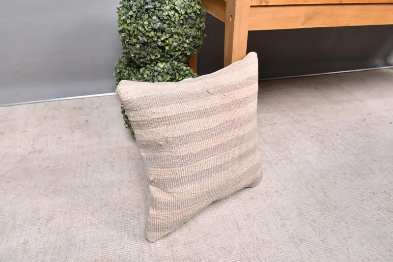 14x14 Beige Pillow Cover, Ethnic Pillow Cover Pillow Cover, Ethnical Kilim Rug Pillow, Vintage Kilim Pillow, Cushion Case, Pillow for Sofa - 7