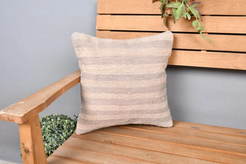 14x14 Beige Pillow Cover, Ethnic Pillow Cover Pillow Cover, Ethnical Kilim Rug Pillow, Vintage Kilim Pillow, Cushion Case, Pillow for Sofa - 1