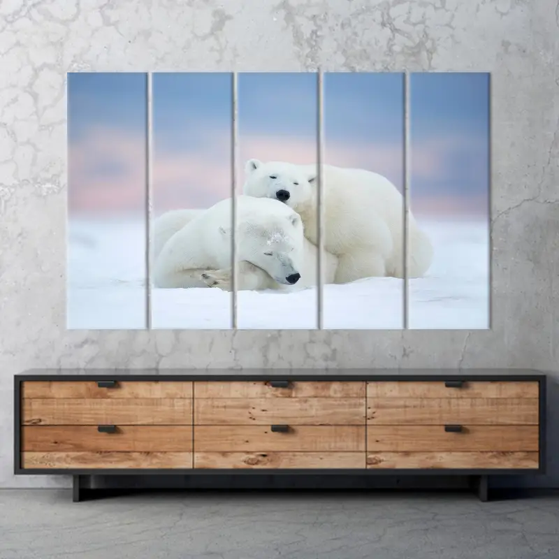 Sleeping Bear Art, Polar Bears Decor, White Bear Canvas, Snow Art Decor, Winter Wall Art, Modern Wall Art, Home Decor Art, Wall Art Decor - 4