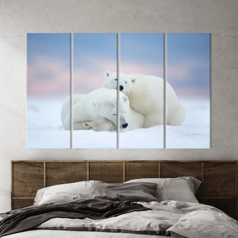Sleeping Bear Art, Polar Bears Decor, White Bear Canvas, Snow Art Decor, Winter Wall Art, Modern Wall Art, Home Decor Art, Wall Art Decor - 3
