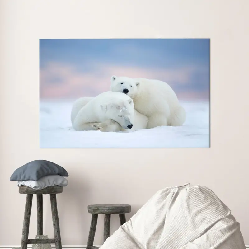 Sleeping Bear Art, Polar Bears Decor, White Bear Canvas, Snow Art Decor, Winter Wall Art, Modern Wall Art, Home Decor Art, Wall Art Decor - 1