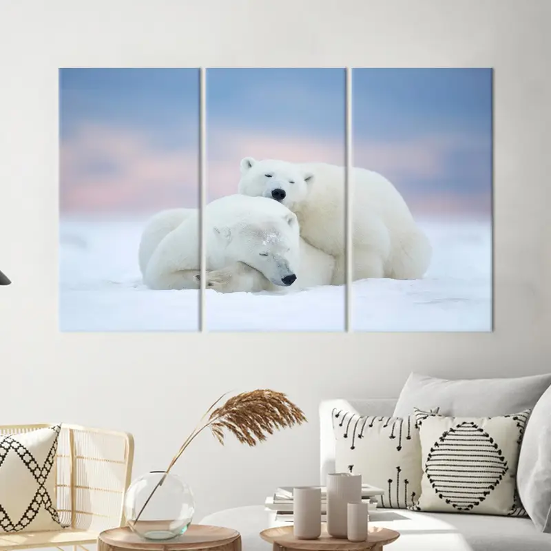 Sleeping Bear Art, Polar Bears Decor, White Bear Canvas, Snow Art Decor, Winter Wall Art, Modern Wall Art, Home Decor Art, Wall Art Decor - 2