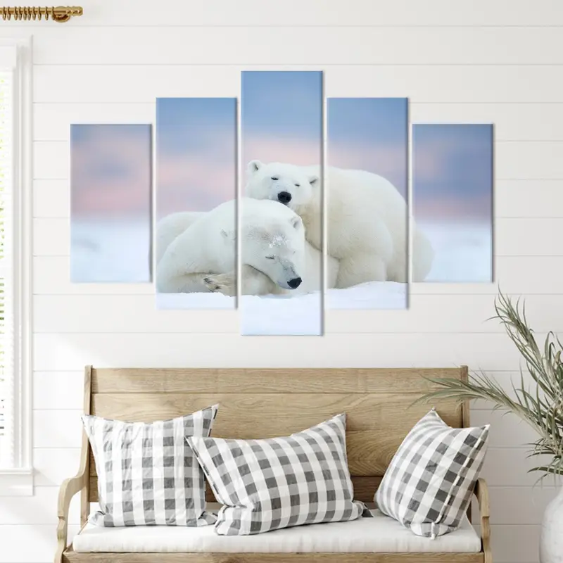 Sleeping Bear Art, Polar Bears Decor, White Bear Canvas, Snow Art Decor, Winter Wall Art, Modern Wall Art, Home Decor Art, Wall Art Decor - 5