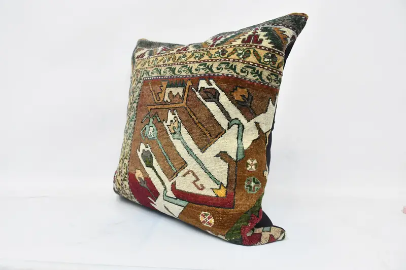 Pillow, Throw Kilim Pillow, Vintage Pillow, Boho Pillow Sham Cover, Comfy Throw Pillow, Vintage Kilim Pillow Cushion Case, 28x28 Brown Cushion Case - 4