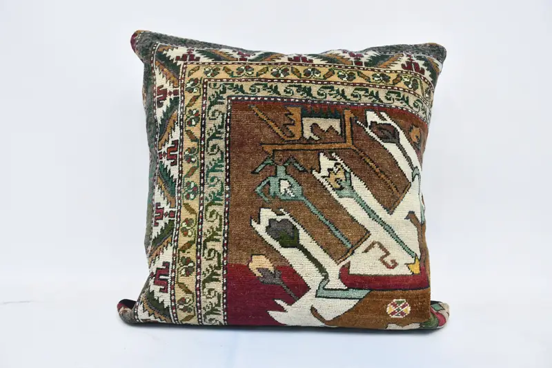 Pillow, Throw Kilim Pillow, Vintage Pillow, Boho Pillow Sham Cover, Comfy Throw Pillow, Vintage Kilim Pillow Cushion Case, 28x28 Brown Cushion Case - 1