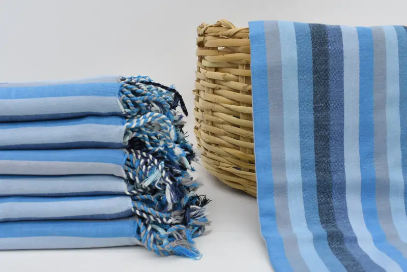 Beach Towel Personalized Turkish Cotton Blue Stripes, 70x36 Inches