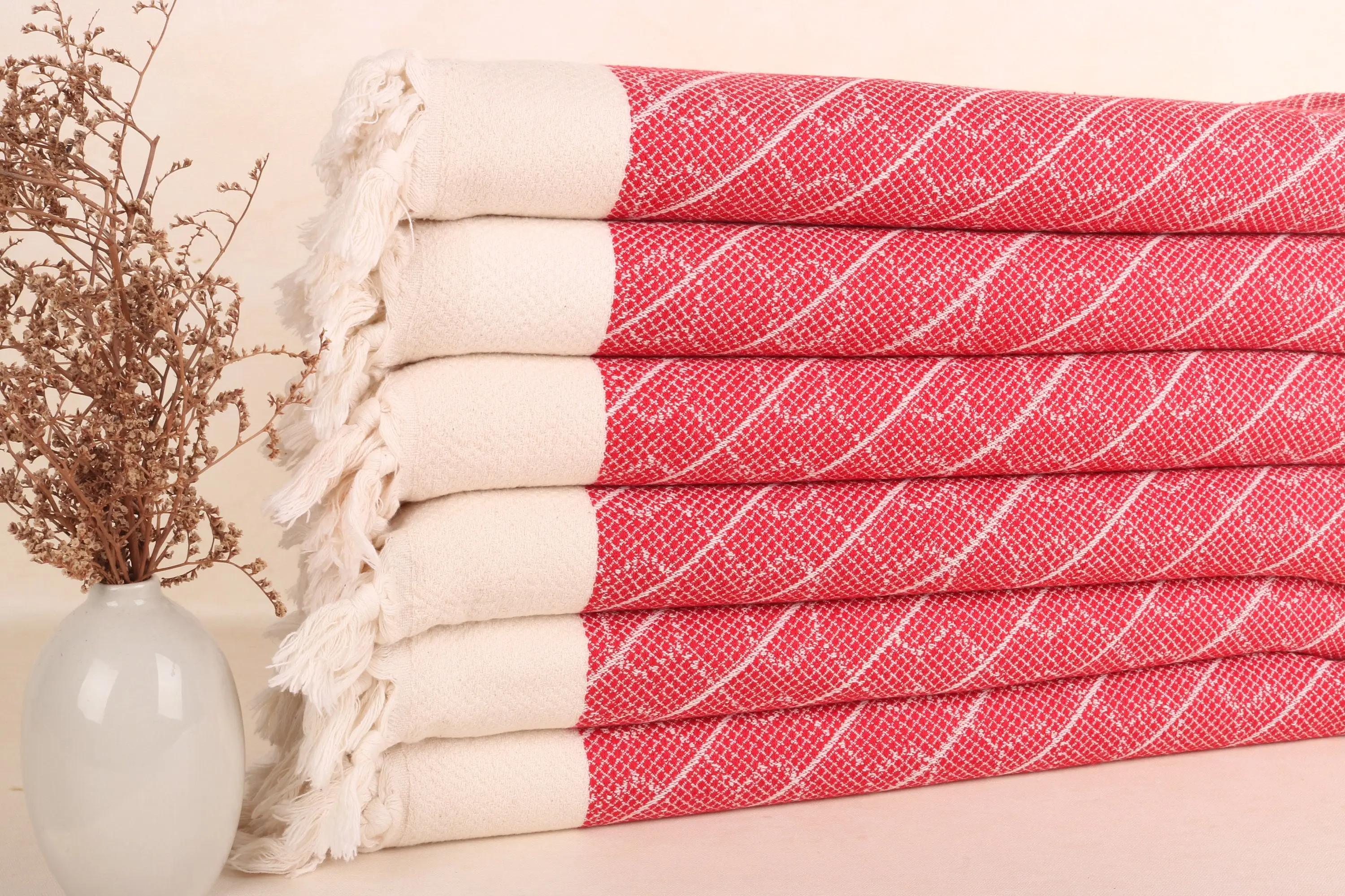 Personalized Red Cotton Hand Towel, Geometric Design, 18x36 Inches - 1