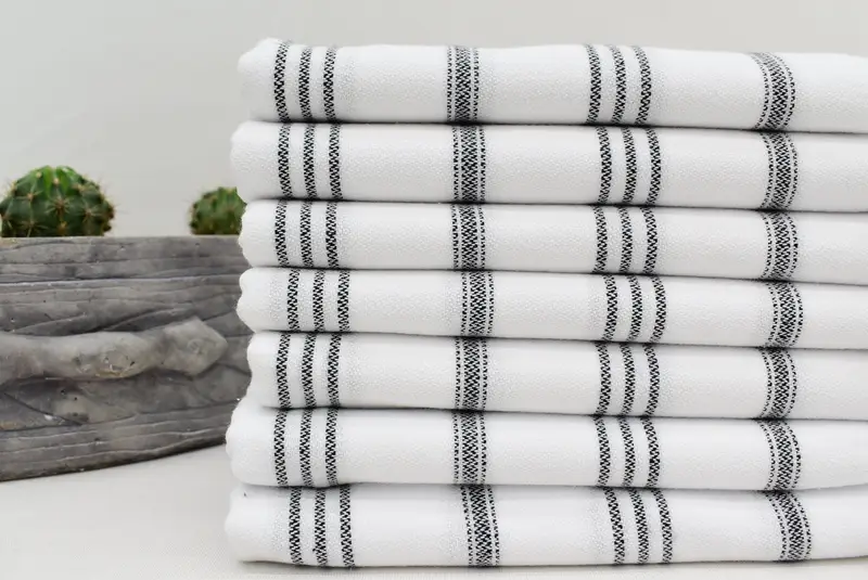 Kişiselleştirilmiş hediye, onun için hediye, düğün duş hediyesi, monogramlı el havlu, kişiselleştirilmiş bulaşık havlu, 40x24 pamuklu çizgili havlu, organik çay havlu - 6