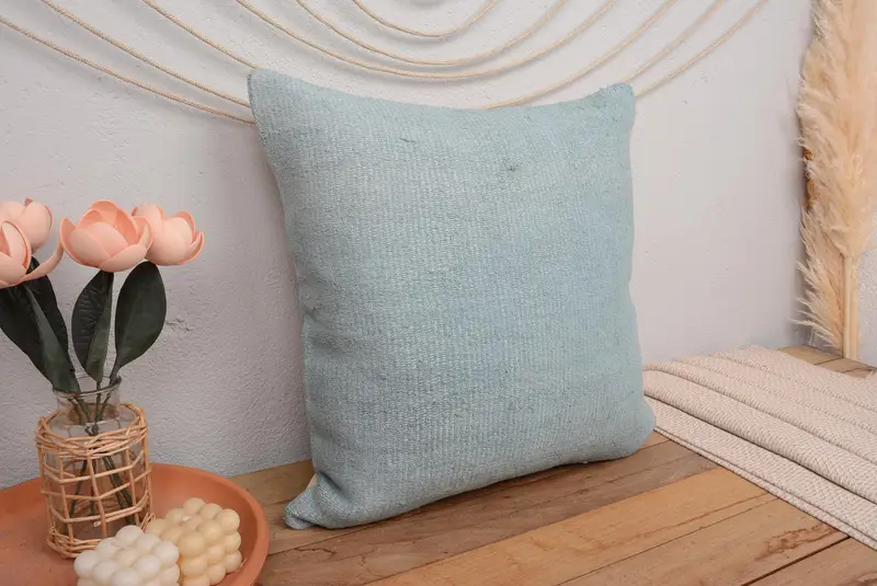 Blaues Southwestern-Wurfkissen, 20x20 handgefertigtes besticktes Kissen