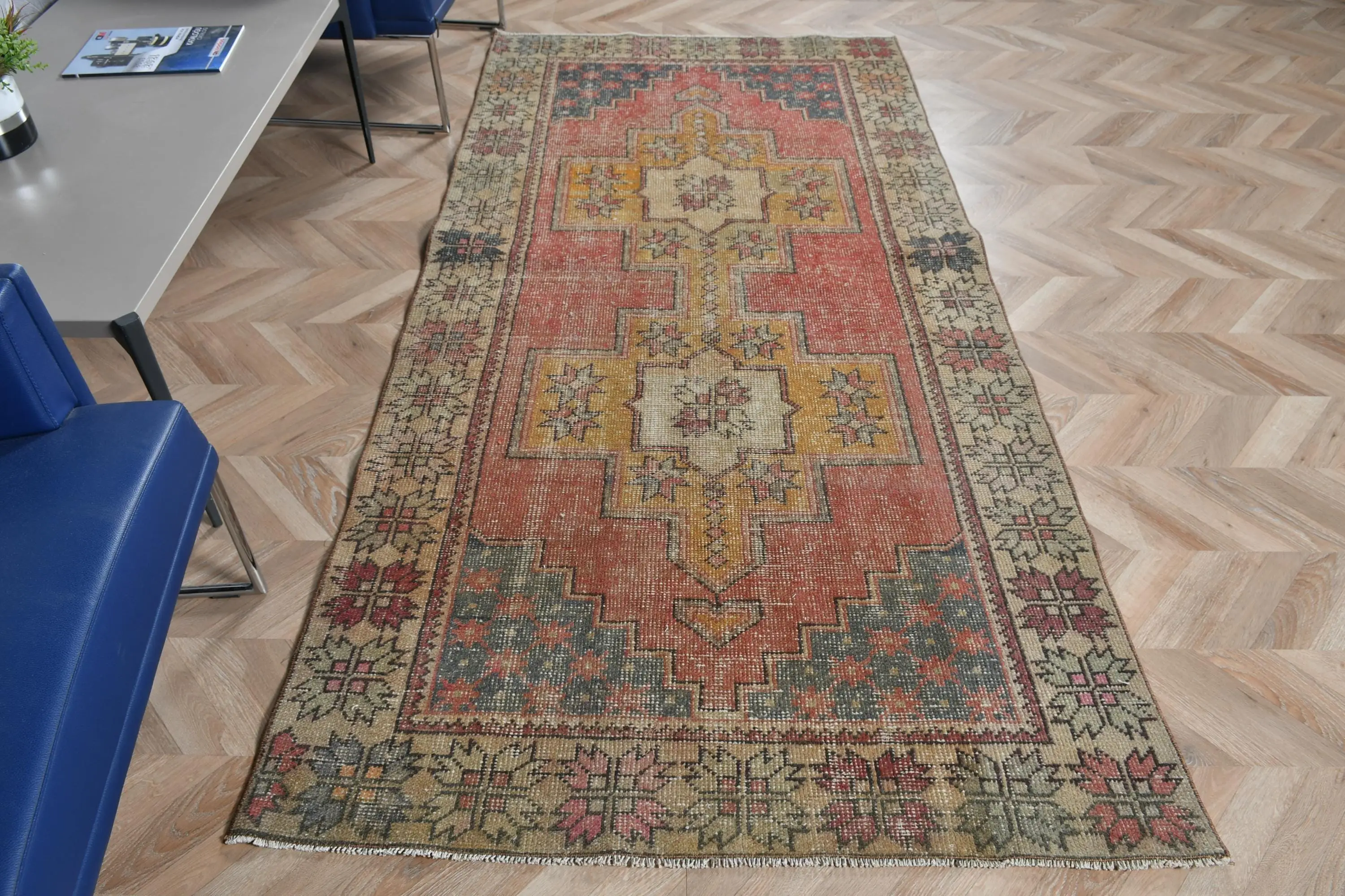 4.1x8.2 ft Rug, Vintage Turkish Area Rug, Red Wool Rug - 1