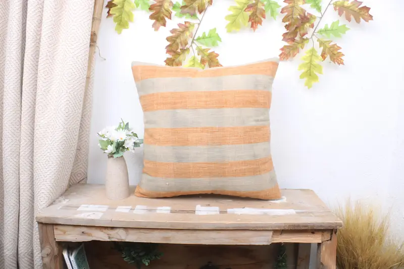 Pillow, Handmade Kilim Cushion, Vintage Kilim Pillow, Outdoor Bolster Pillow Case, Turkish Kilim Pillow, 18x18 Orange Cushion Case - 1