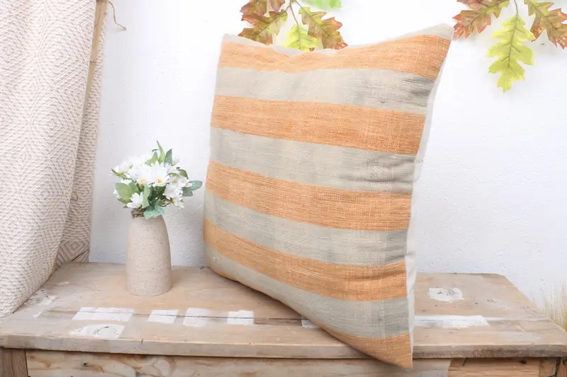 Pillow, Handmade Kilim Cushion, Vintage Kilim Pillow, Outdoor Bolster Pillow Case, Turkish Kilim Pillow, 18x18 Orange Cushion Case - 4