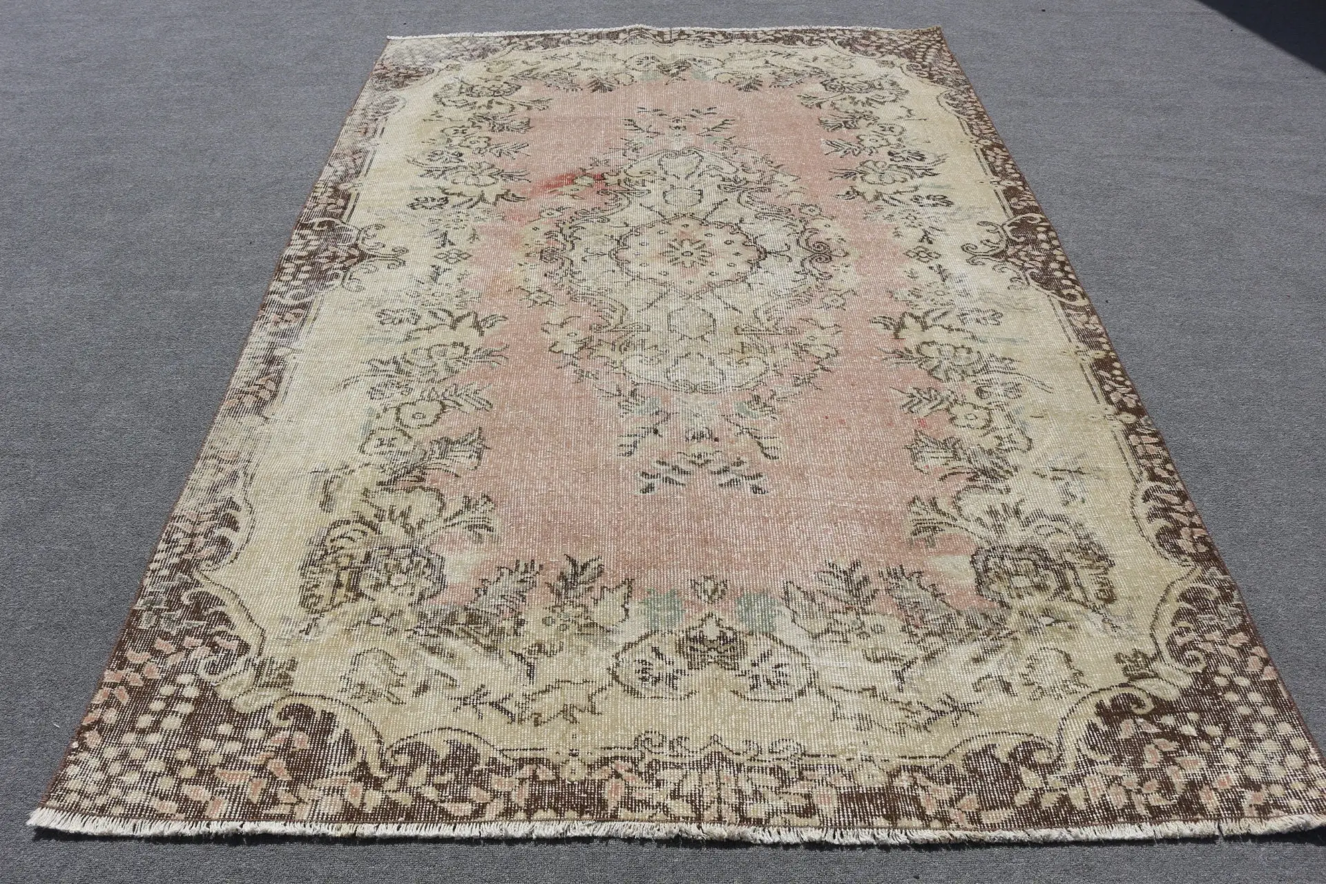 Türkischer Vintage Teppich, 5,6x8,4 ft Teppich, Braun Rosa Orientalischer Teppich - 1