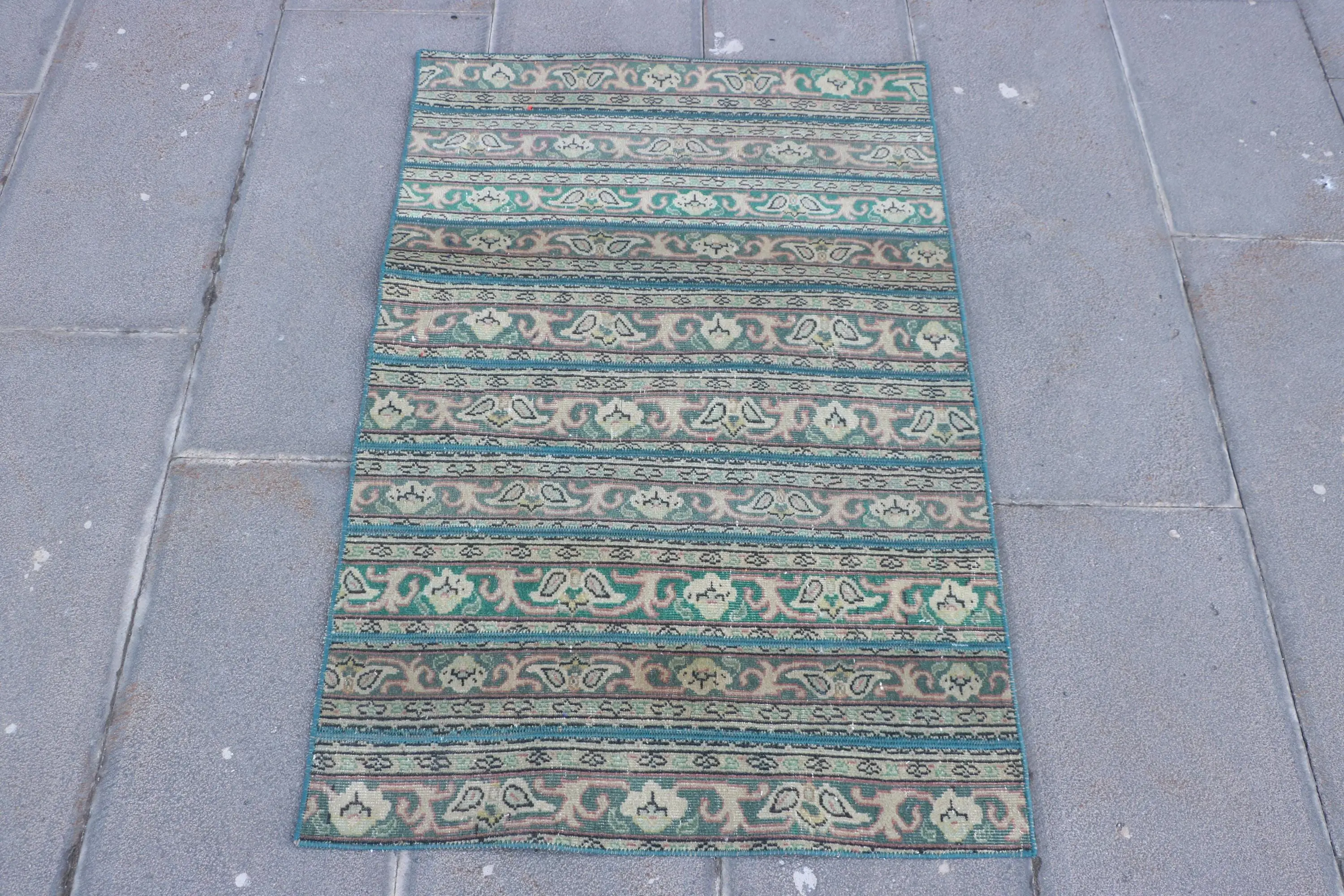 2.3x3.5 ft Rug, Vintage Turkish Rug, Green Blue Plants & trees Rug - 1