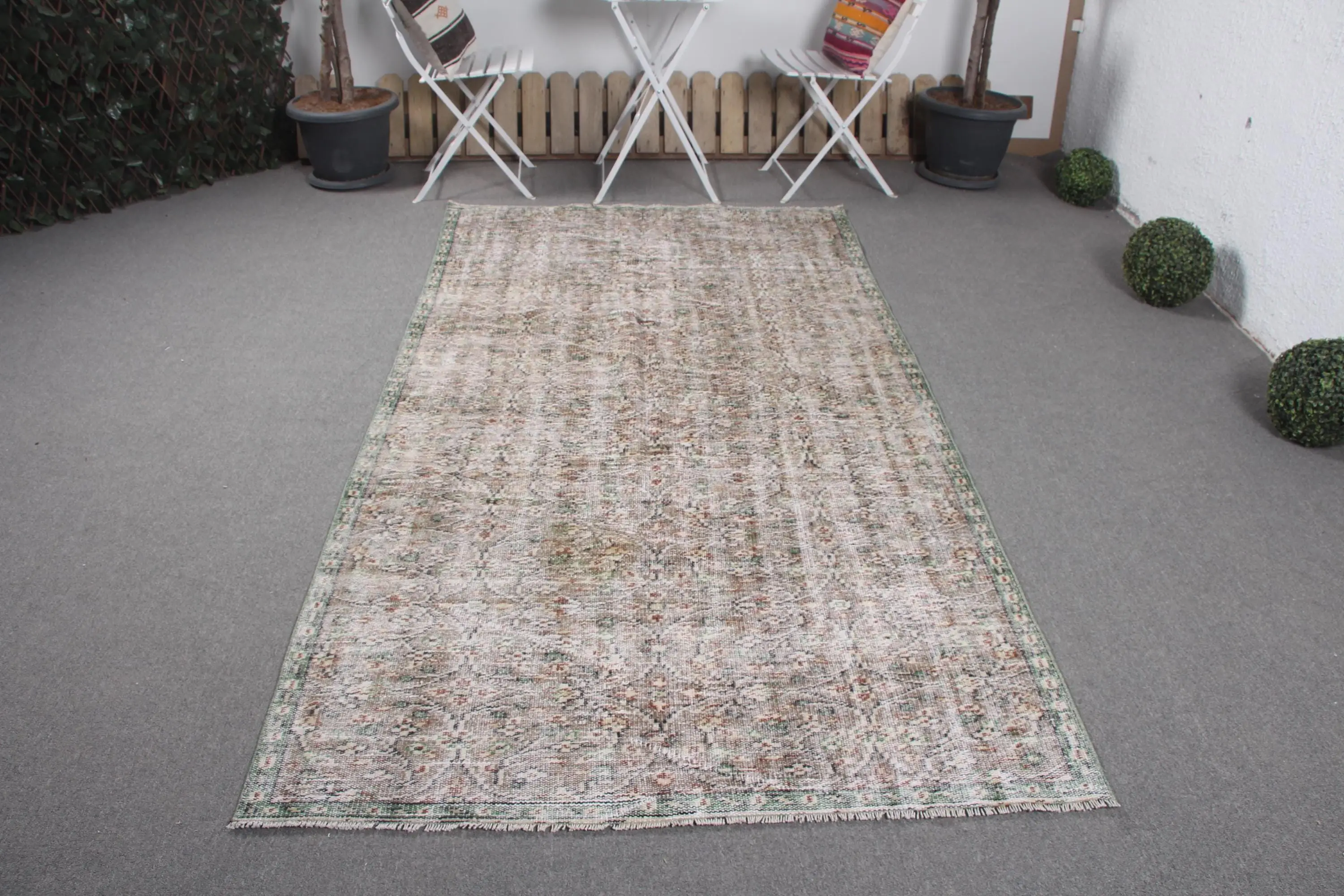 4.5x8.6 ft Rug, Vintage Turkish Rug, Green Solid Wool Rug - 1