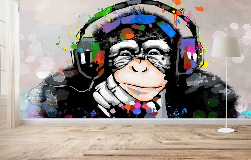 Canlı Baskılı Duvar Kağıdı: Müzik Severler için Soyut Maymun Grafiti