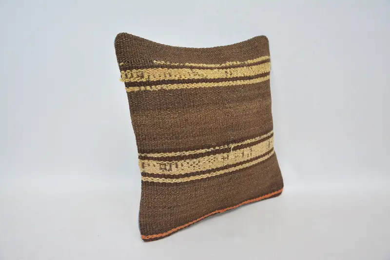 12x12 Brown Pillow Sham, Kilim Pillow Cover, Pillow for Couch, Knitted Pillow Case, Vintage Throw Cushion, Cushion, Boho Pillow Sham Cover - 3