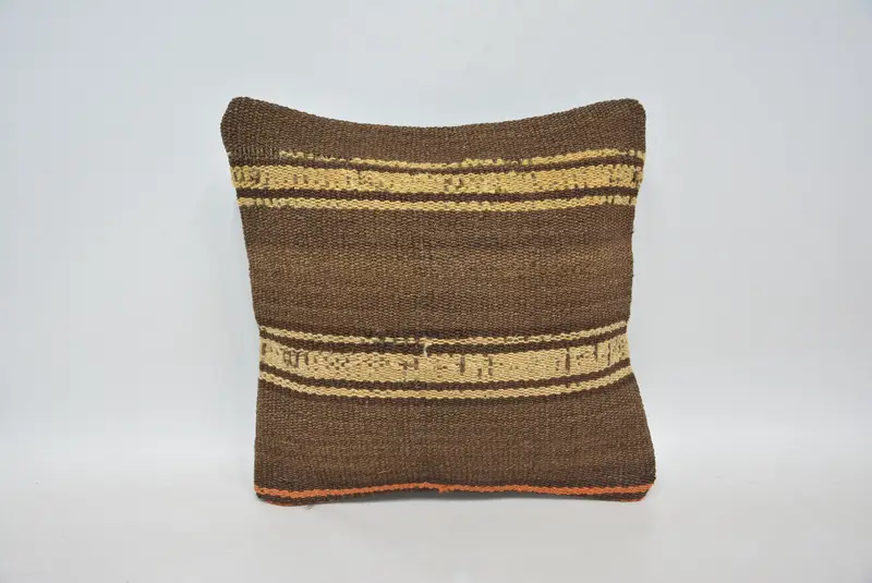 12x12 Brown Pillow Sham, Kilim Pillow Cover, Pillow for Couch, Knitted Pillow Case, Vintage Throw Cushion, Cushion, Boho Pillow Sham Cover - 1