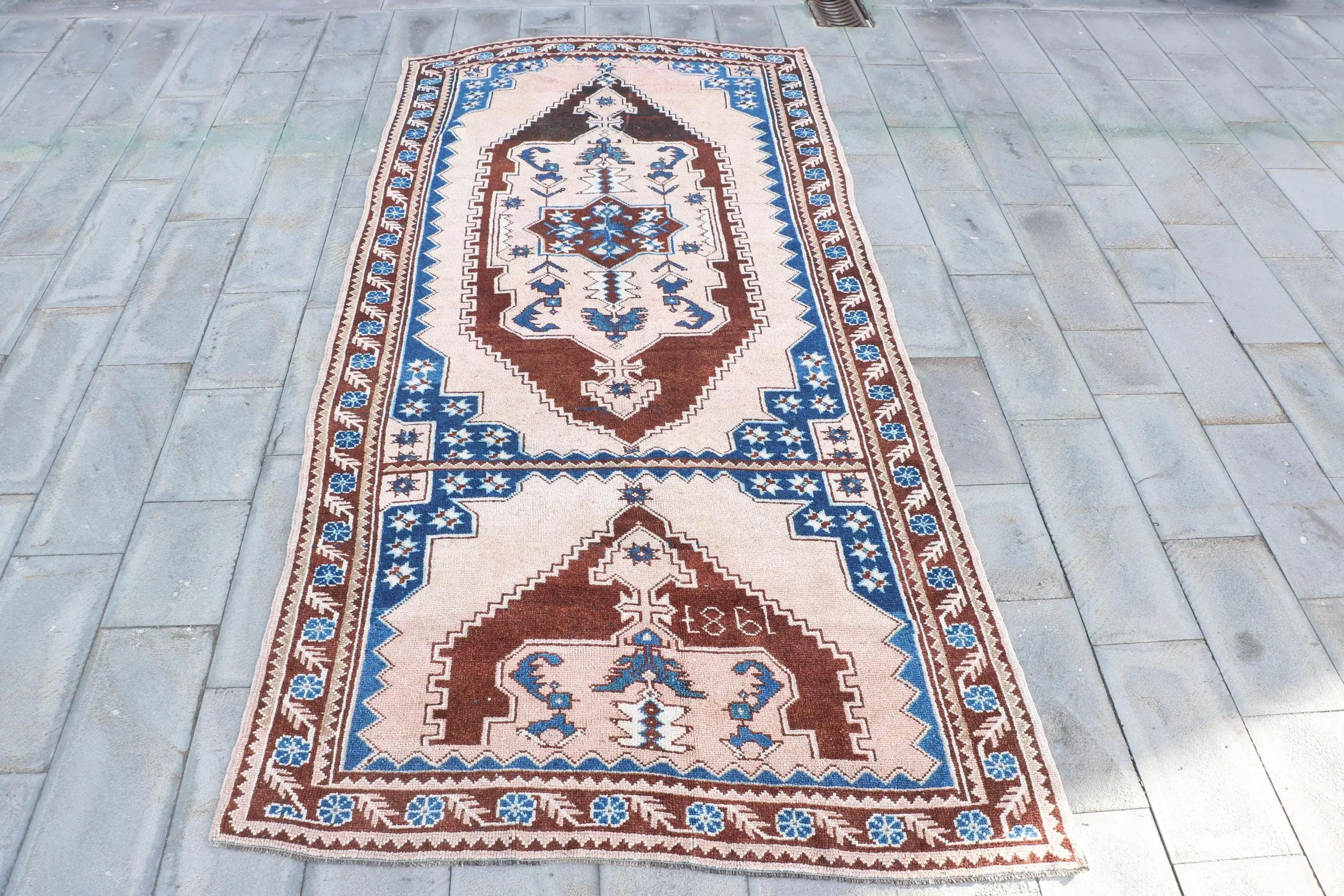 5.9x12.6 ft Turkish Rug, Rug, Blue Plants & trees Rug Wool - 1