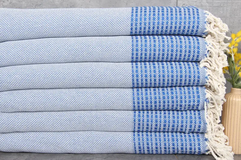 Turkish Beach Towel Personalized Sax Blue Stripes, 36x69 Inches