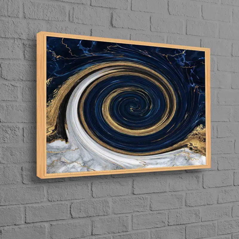 ネイビーブルーの大理石抽象キャンバス: エレガントでキラキラとしたアートプリント