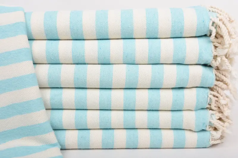 Turquoise Cotton Towel, Striped, Personalized Gift, 36x79 Inches
