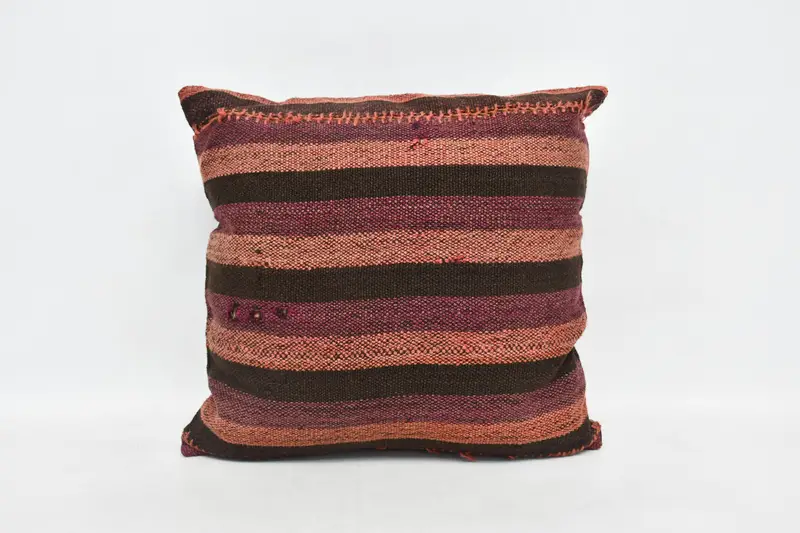 Boho Throw Pillow Cover, Vintage Kilim Throw Pillow, Boho Pillow, Authentic Cushion, Cushion Case, Kilim Pillow, 20x20 Brown Pillow Sham - 1