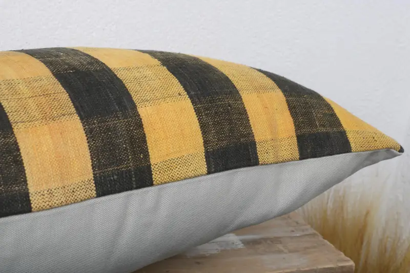 Yoga Pillow, Kilim Pillow, Vintage Kilim Throw Pillow, Neutral Throw Pillow, 16x24 Yellow Pillow Case, Throw Kilim Pillow, Pillow Cover - 6