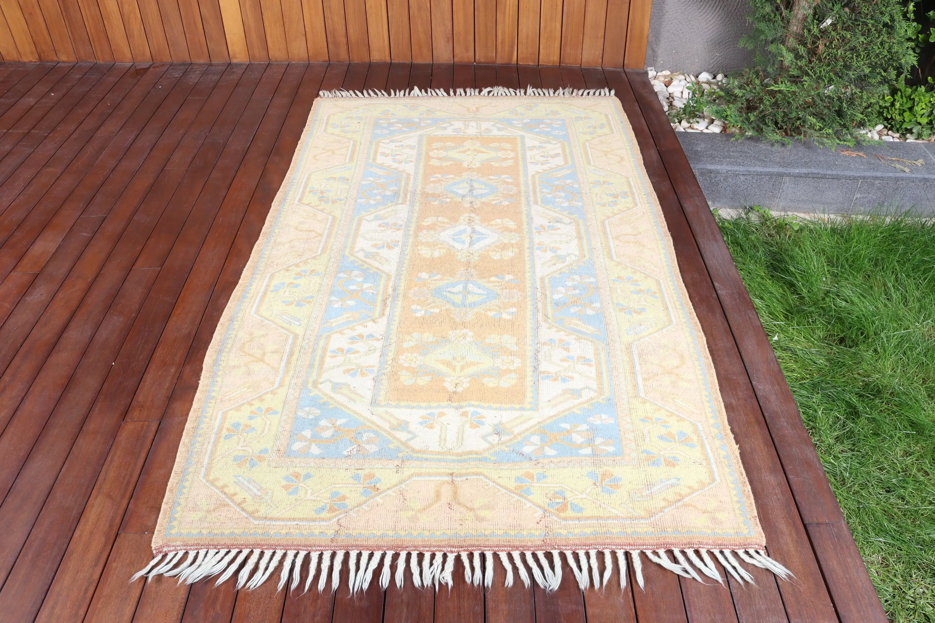 4.1x6.9 ft Rug, Turkish Rug, Vintage Blue Wool Oriental Rug - 1