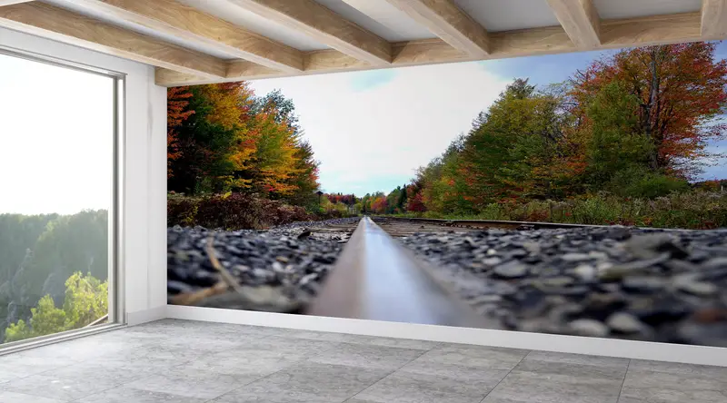 Paper Wall Art, , Custom Wall Paper, Wall Paper Peel and Stick, Tree Wall Paper, Railway Horizon Wall Paper, Railroad Wall Mural, - 8