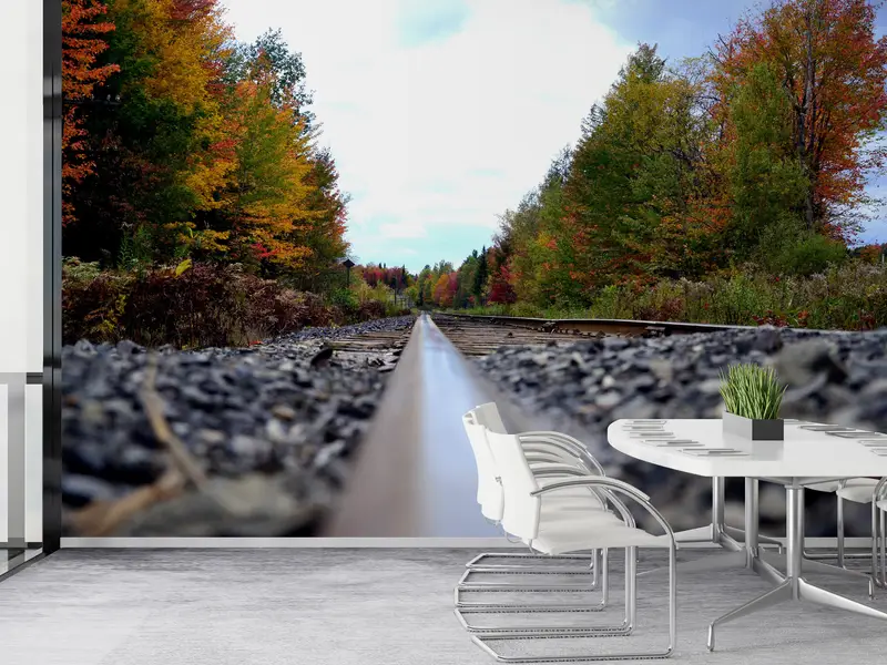 Paper Wall Art, , Custom Wall Paper, Wall Paper Peel and Stick, Tree Wall Paper, Railway Horizon Wall Paper, Railroad Wall Mural, - 1
