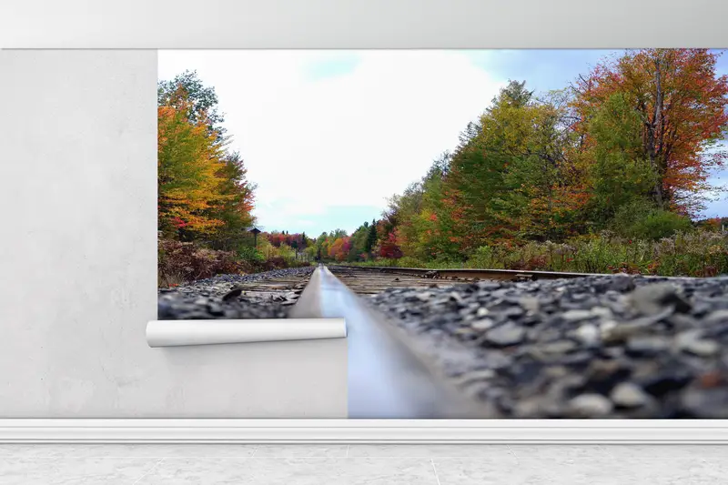 Paper Wall Art, , Custom Wall Paper, Wall Paper Peel and Stick, Tree Wall Paper, Railway Horizon Wall Paper, Railroad Wall Mural, - 4