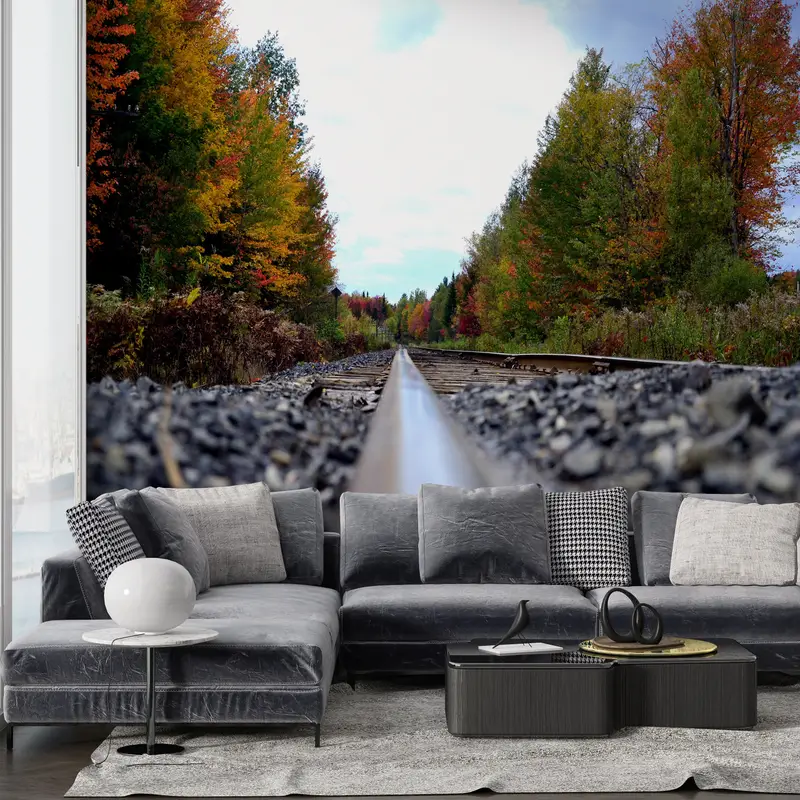 Paper Wall Art, , Custom Wall Paper, Wall Paper Peel and Stick, Tree Wall Paper, Railway Horizon Wall Paper, Railroad Wall Mural, - 2