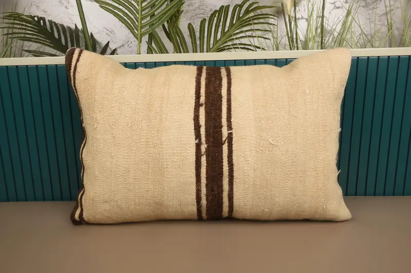 Throw Beige Farmhouse Pillow Case, Striped Antique 40x60 cm Cushion - 1