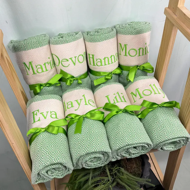 Personalized Turkish Towel Beach Towel, Organic Cotton, Beige, 40x70 Inches