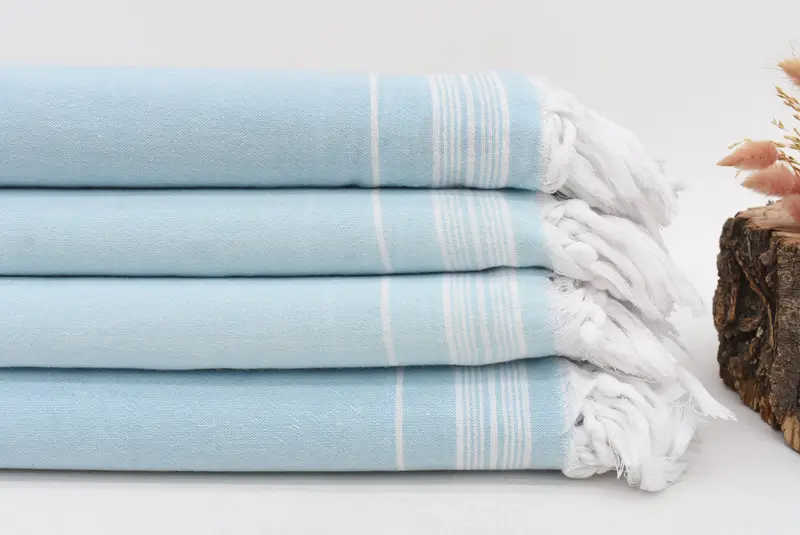 Woven Throw Blanket Organic Cotton Dark Mint Stripes, 91x56 Inches