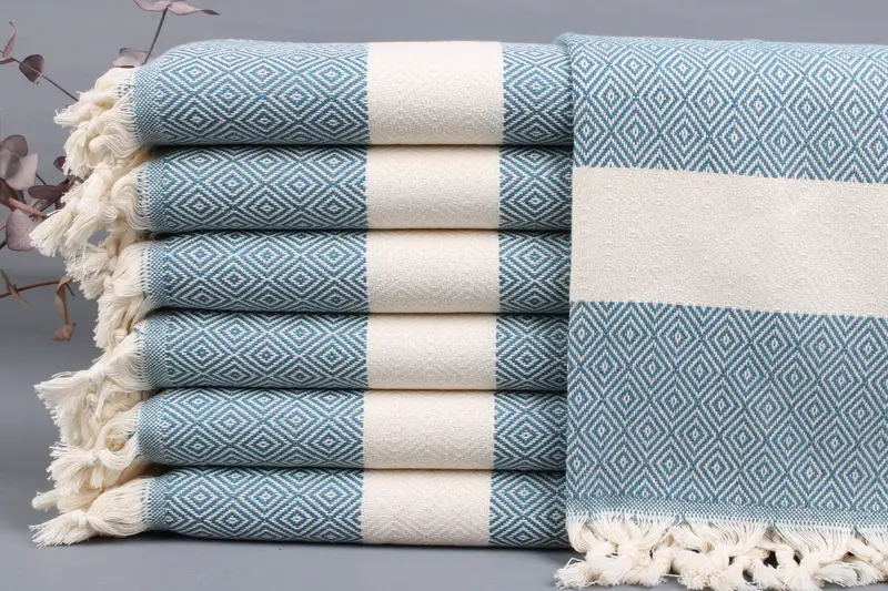 Turkish Hand Towel Embroidered Petrol Blue, Bath Towel, 20x36 Inches