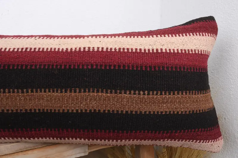 Kilim Cushion Sham, Hippie Throw Cushion, 12x43 Red Cushion Case, Boho Pillow, Pet Cushion Cover, Pillow, Vintage Pillow, Hippie Throw Cushion Case - 5