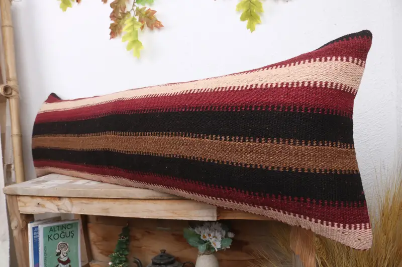 Kilim Cushion Sham, Hippie Throw Cushion, 12x43 Red Cushion Case, Boho Pillow, Pet Cushion Cover, Pillow, Vintage Pillow, Hippie Throw Cushion Case - 4