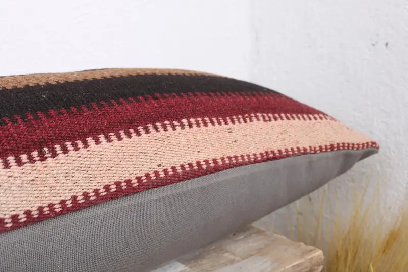 Kilim Cushion Sham, Hippie Throw Cushion, 12x43 Red Cushion Case, Boho Pillow, Pet Cushion Cover, Pillow, Vintage Pillow, Hippie Throw Cushion Case - 6